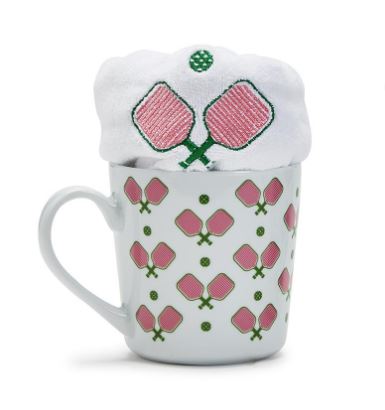 PINK PICKLEBALL MUG WITH EMBROIDERED SPORTS TOWEL