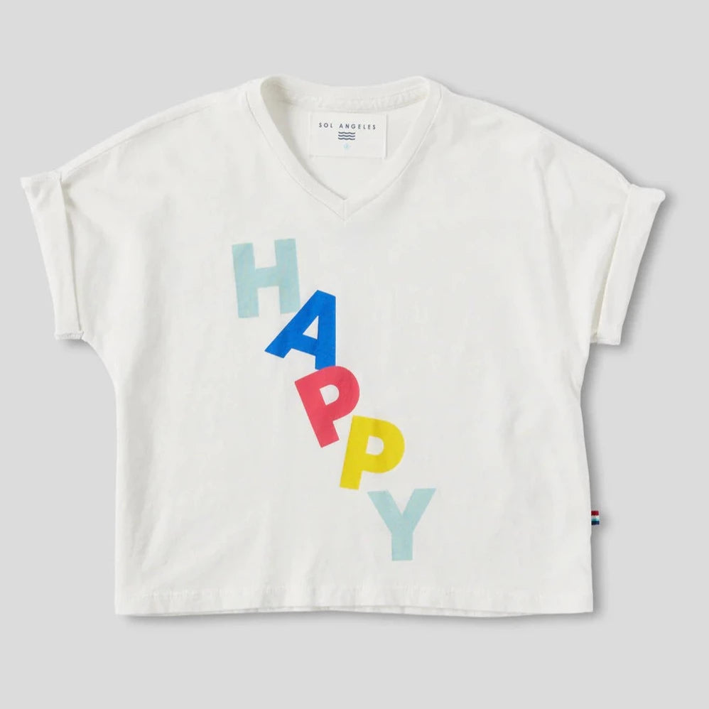 SOL ANGELES GIRLS HAPPY ROLLED SLEEVE- DIRTY WHITE