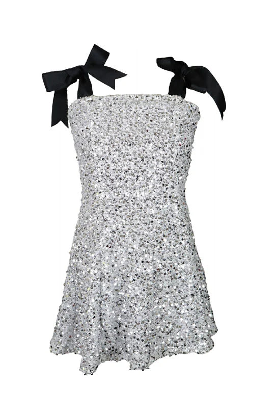 GIRLS MIDNIGHT SPARKLE AND BOW SEQUIN DRESS