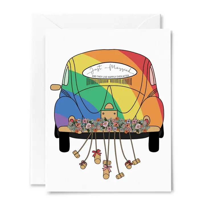 RAINBOW CAR WEDDING CARD