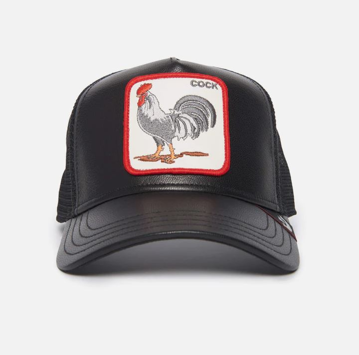 COCK WILL PREVAIL LEATHER TRUCKER HAT