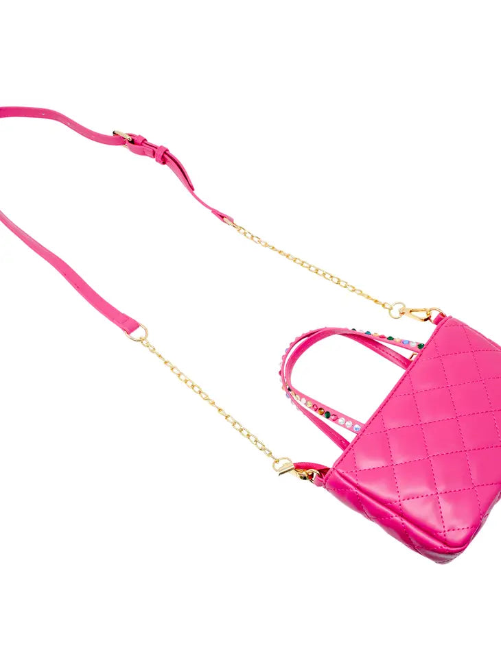 HOT PINK QUILTED RHINESTONE BAG