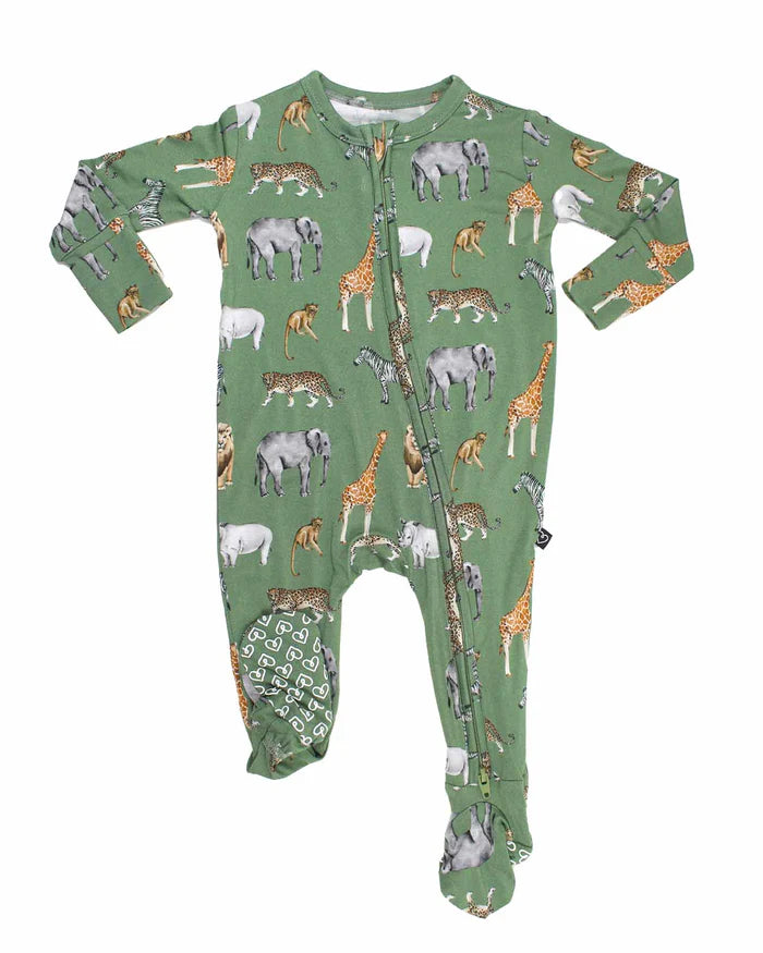 BABY BOY SAFARI ZIPPERED FOOTIE