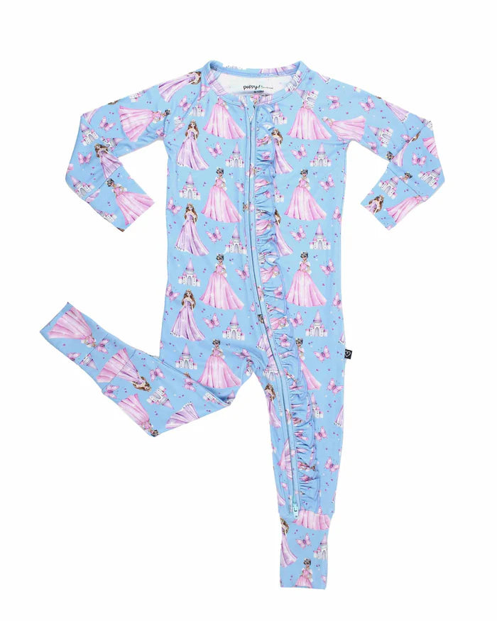 BABY GIRL PRINCESS CASTLE RUFFLED ROMPER