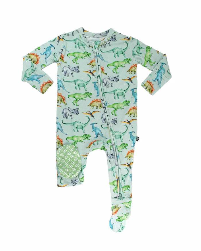BABY BOY DINOSAURS GREEN ZIPPERED FOOTIE
