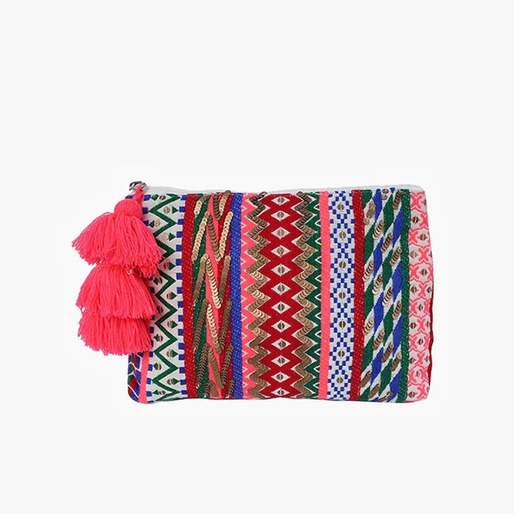 WOVEN CORAL PRINTED POUCH