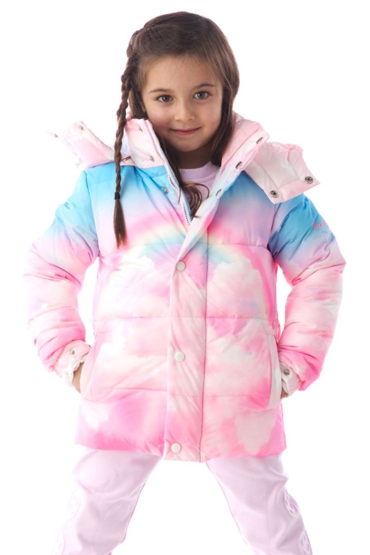 GIRLS RAINBOW UNICORN PUFFER JACKET