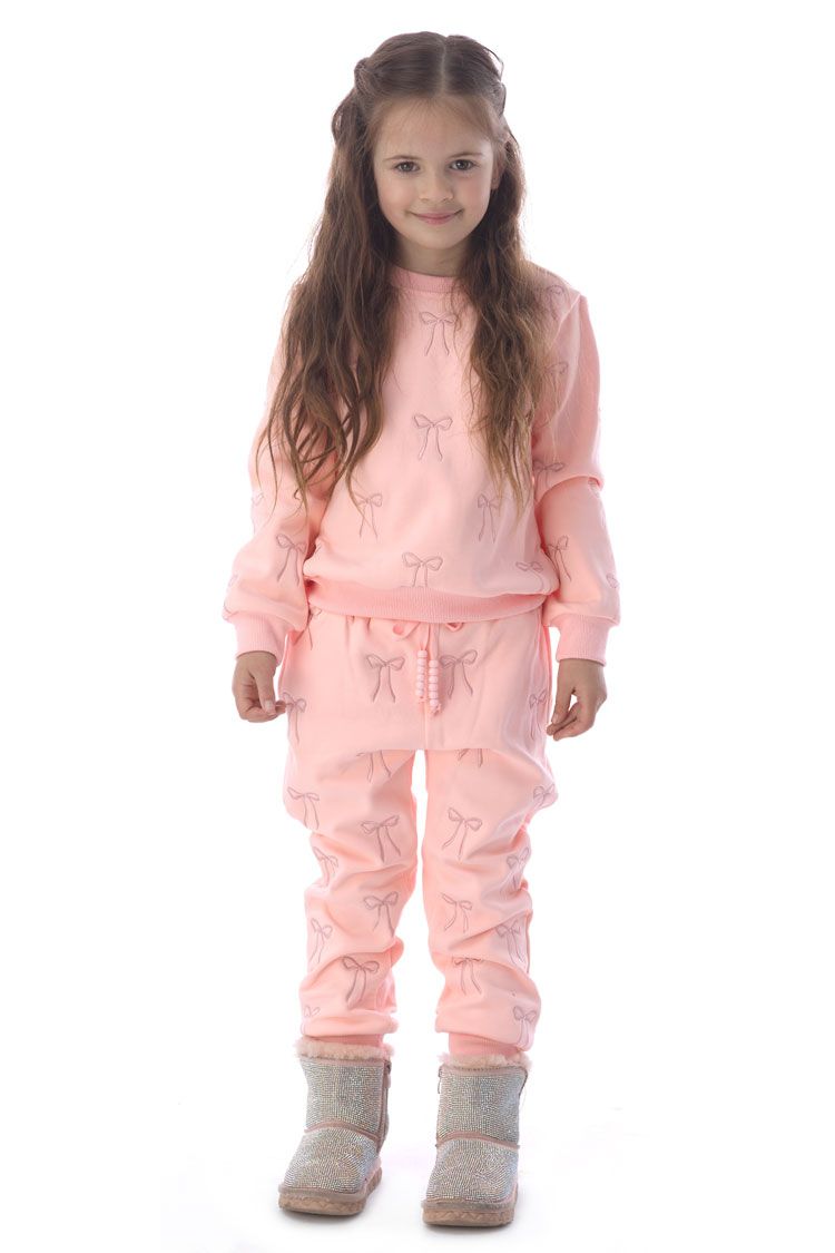 GIRLS BOW EMBROIDERED SWEATSUIT SET