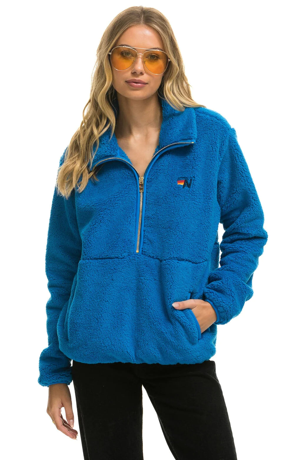 AVIATOR NATION HALF ZIP TEDDY JACKET BLUE CINA Kitson LA