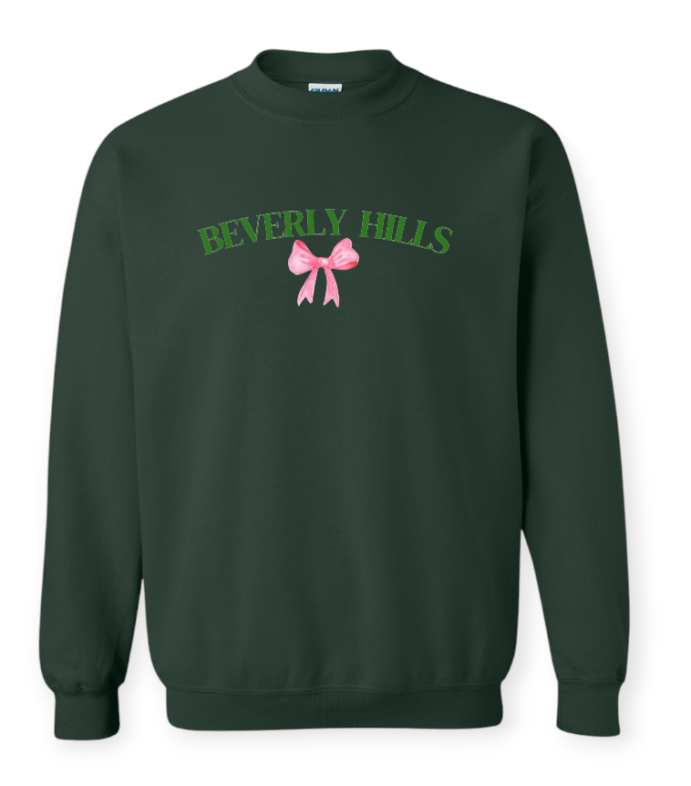 GIRLS BEVERLY HILLS BOW GREEN CREWNECK