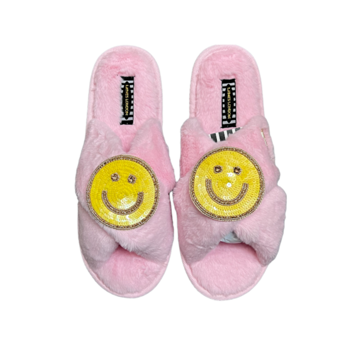 PINK HAPPY FACE SLIPPERS