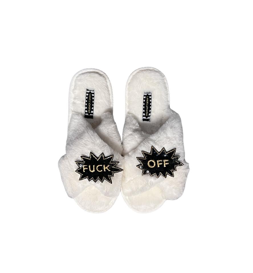 WHITE FUCK OFF SLIPPERS