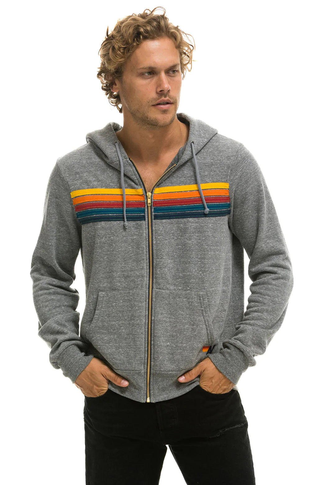 AVIATOR NATION 5 STRIPE UNISEX HOODIE - HEATHER GREY