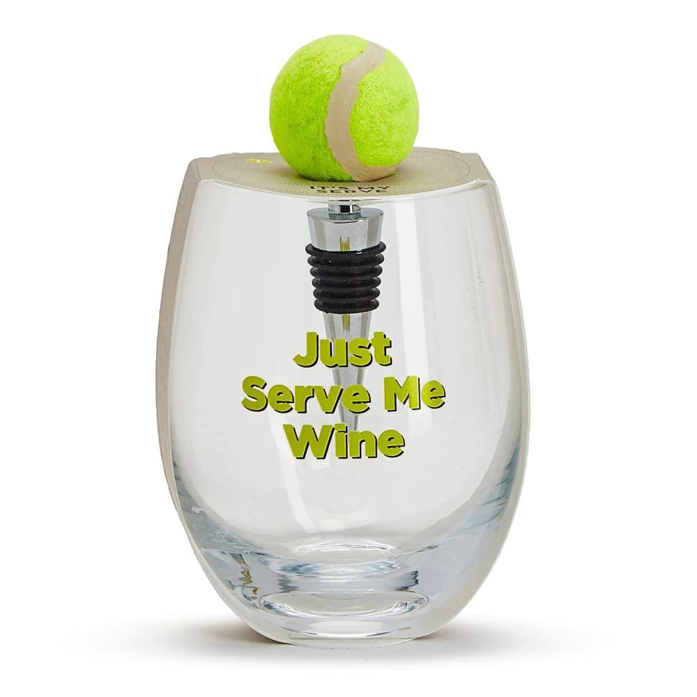 TENNIS STEMLESS WINE GLASS & WINE STOPPER Kitson LA