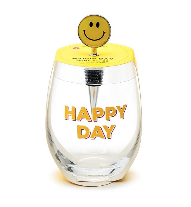 HAPPY DAY GLASS AND BOTTLE STOPPER