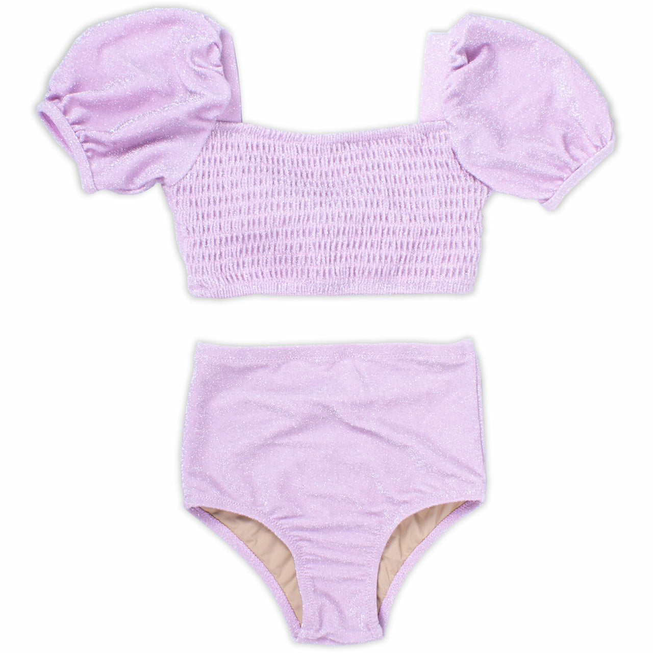 GIRLS HIGH WAIST SHIMMER LILAC TWO PIECE SWIMSUIT-SHADE CRITTERS-Kitson LA
