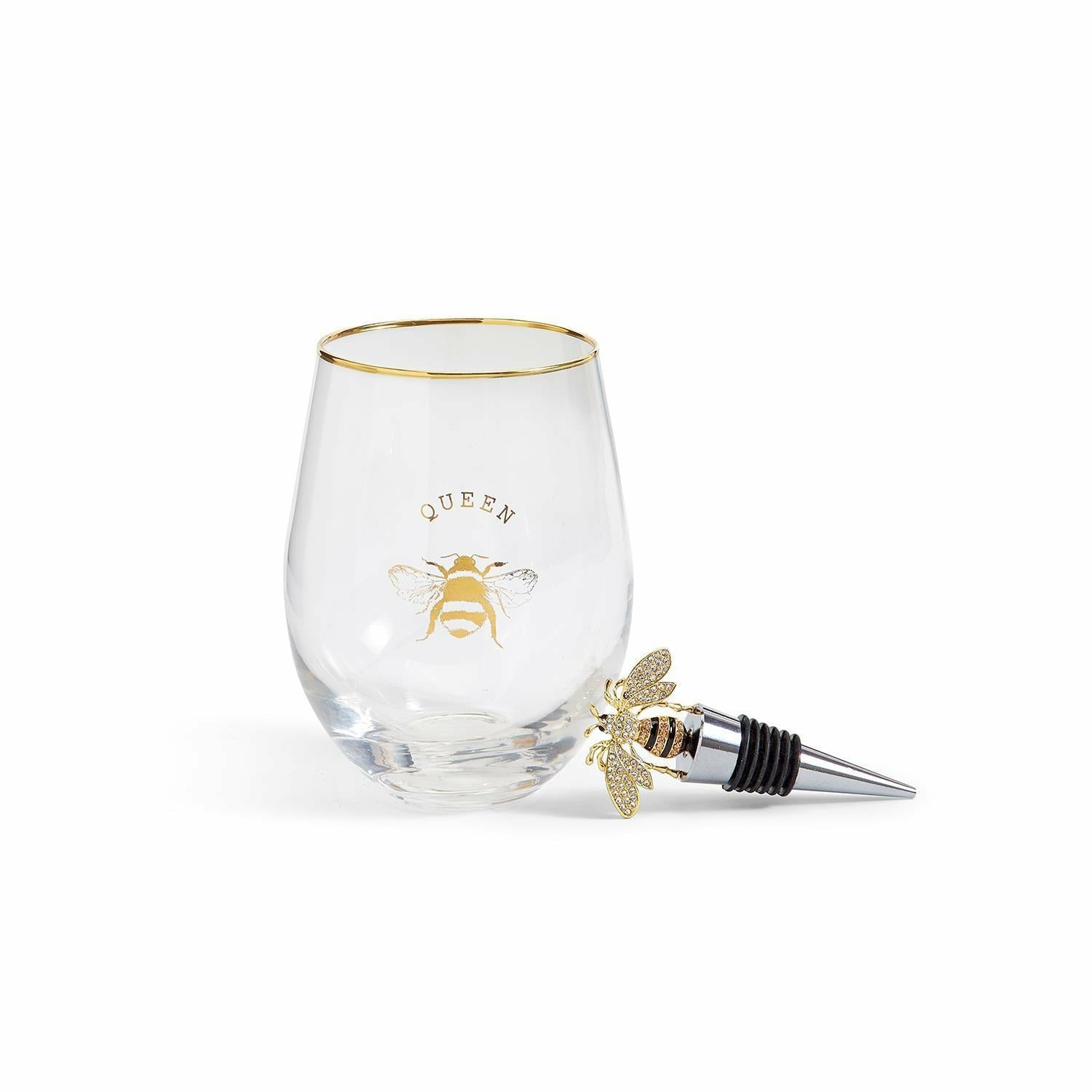 BEE STEMLESS WINE GLASS & WINE STOPPER-TWO'S COMPANY-Kitson LA