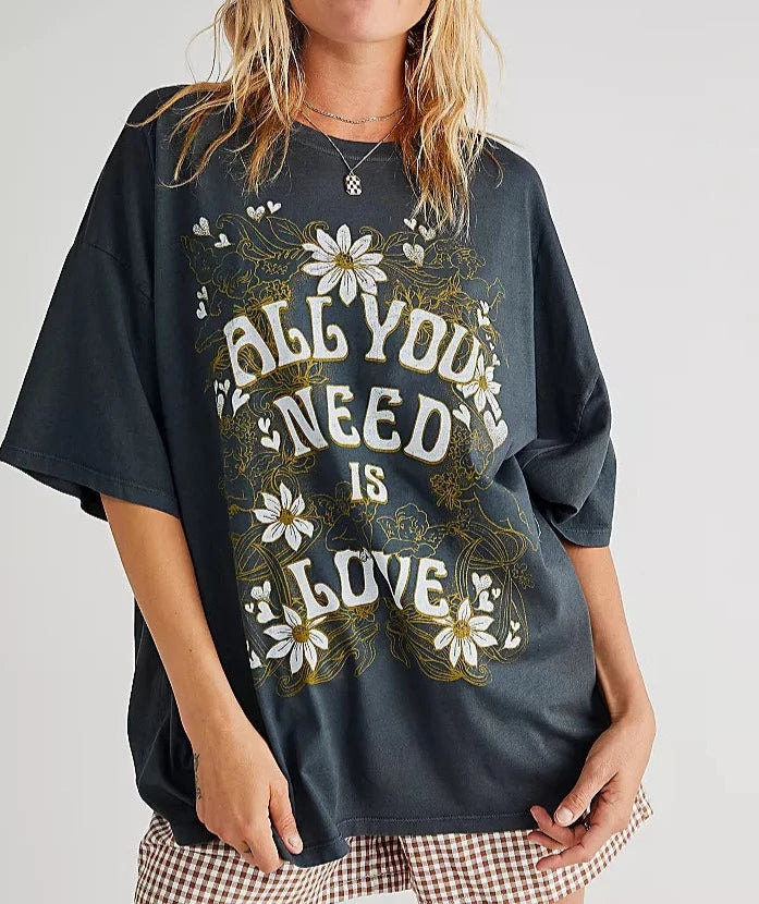 ALL YOU NEED IS LOVE OVERSIZED TEE - VINTAGE BLACK