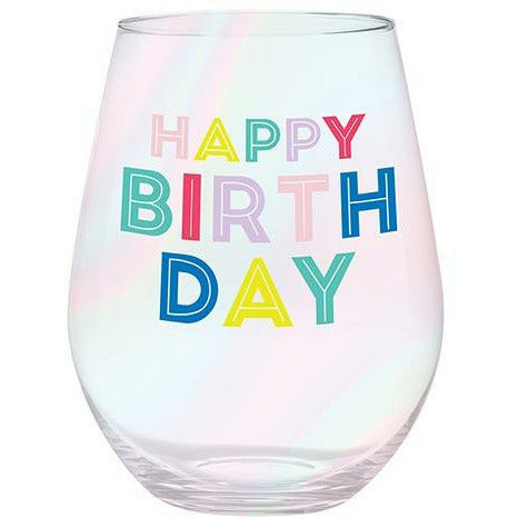 HAPPY BIRTHDAY STEMLESS WINE GLASS-SLANT COLLECTIONS-Kitson LA